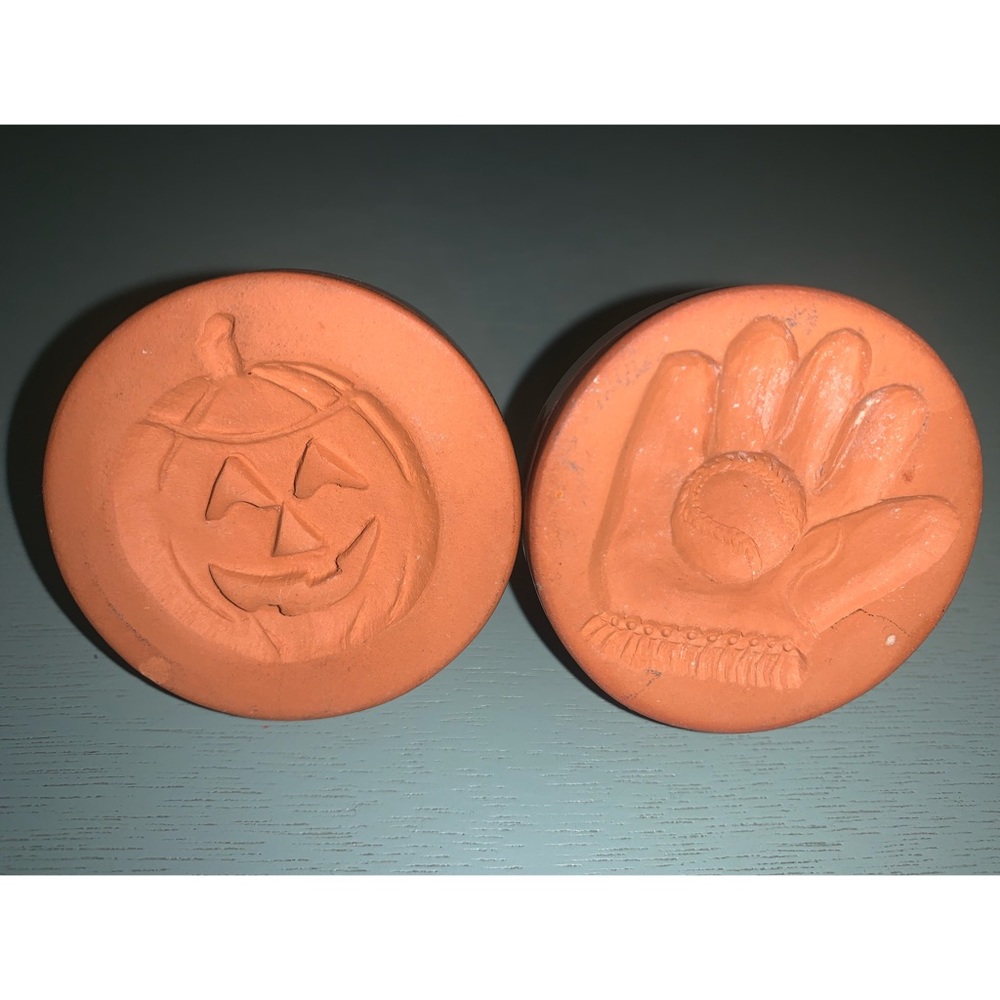 Rycraft Terra Cotta Cookie Stamps - Baseball and Glove / Halloween Jack-O-Lanter